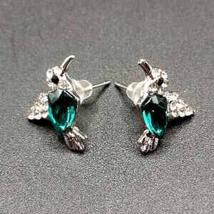Dainty 925 Silver Plated Earrings Hummingbird CZ Green Emerald Women's Boho Gift